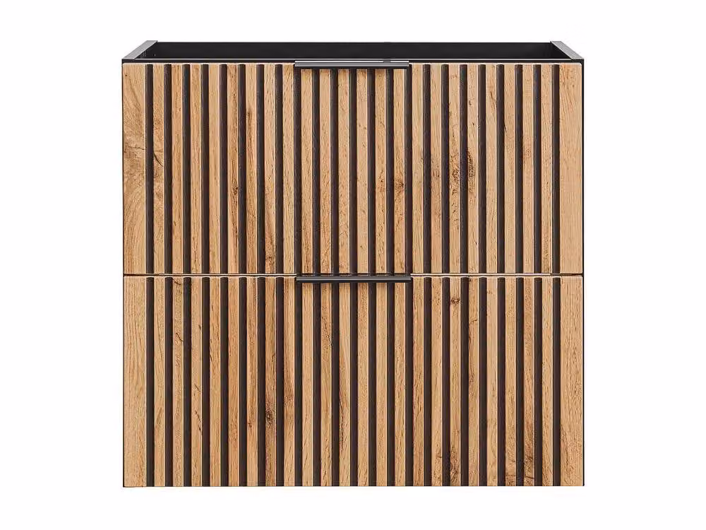 Vente-unique Striated Suspended Vanity Unit in Light Natural and Black, W: 60 cm, H: 46 cm, D: 57 cm – 2