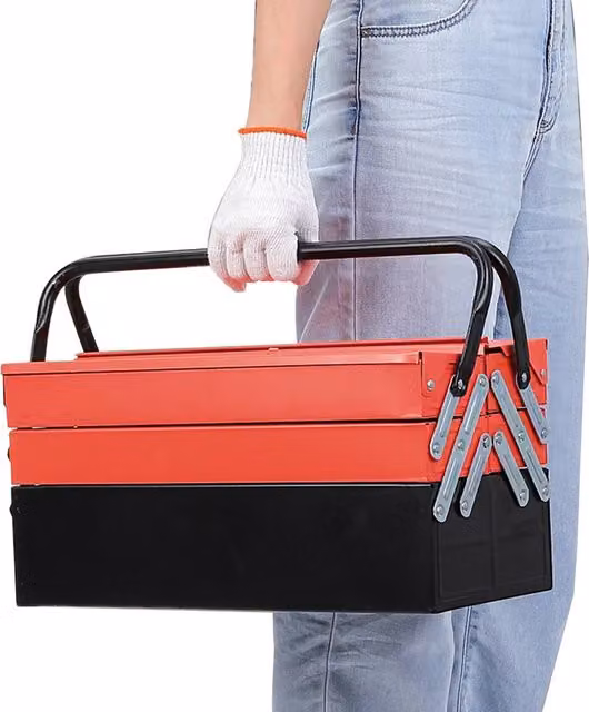 Dprodo Multi-Function Metal Cantilever Folding Tool Box with Inserts, Red, W: 60 cm – 1