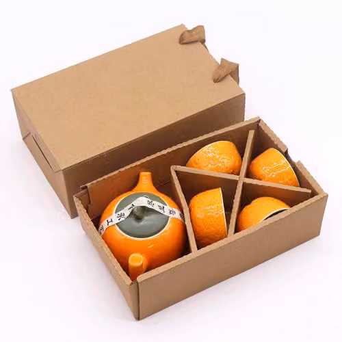 KDMD Orange Ceramic Herbal Teapot Set with Infuser and Four Cups – 2