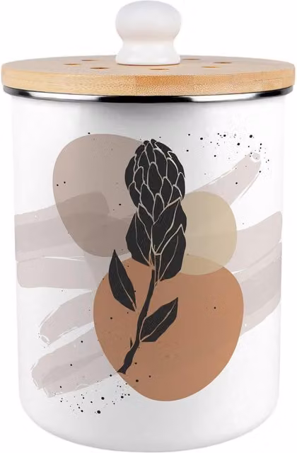 Purely Home Proteas Flowers Food Waste Caddy, 2L Metal Kitchen Compost Bin with Flip Lid, Brown