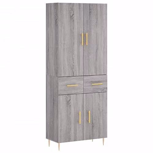 vidaXL Modern Grey Highboard with Hinged Doors and Drawers, W/D/H: 69.5 x 34 x 180 cm