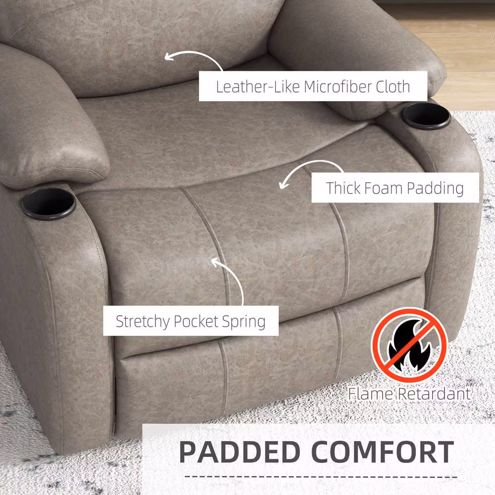 STILVORA Brown Synthetic Leather Recliner Armchair with Cup Holders and Metal Frame – 3