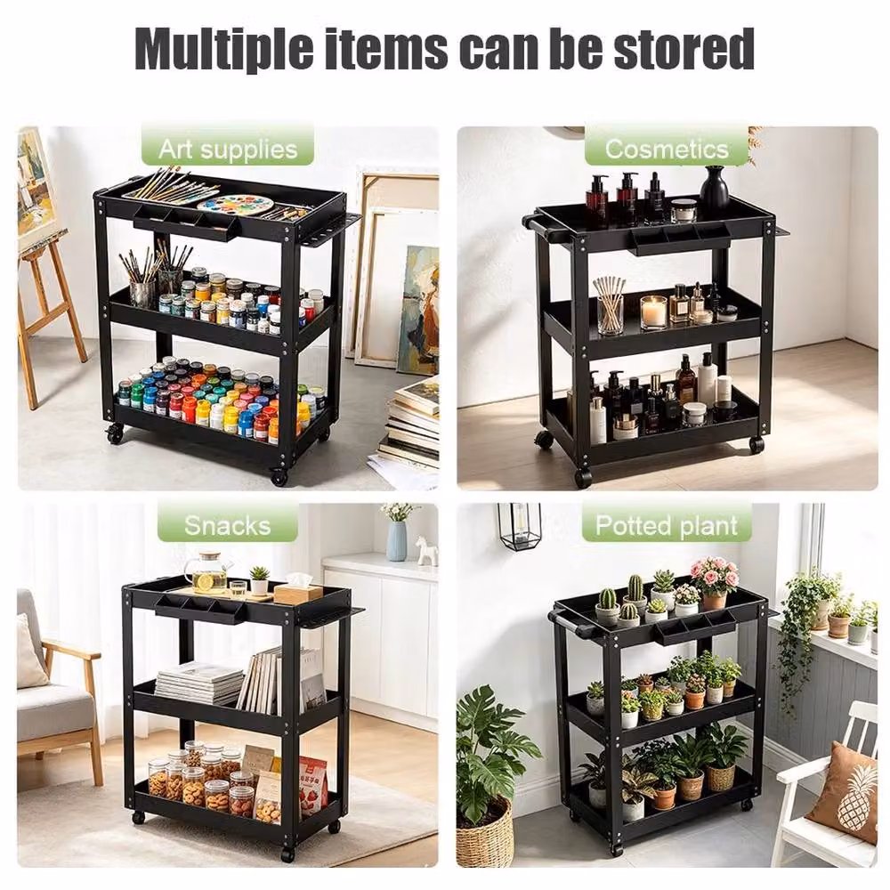 FORGEVIO Heavy Duty 3 Tier Steel Garage Tool Storage Trolley, Black, W/D/H: 76.0 x 35.0 x 66.0 cm – 4