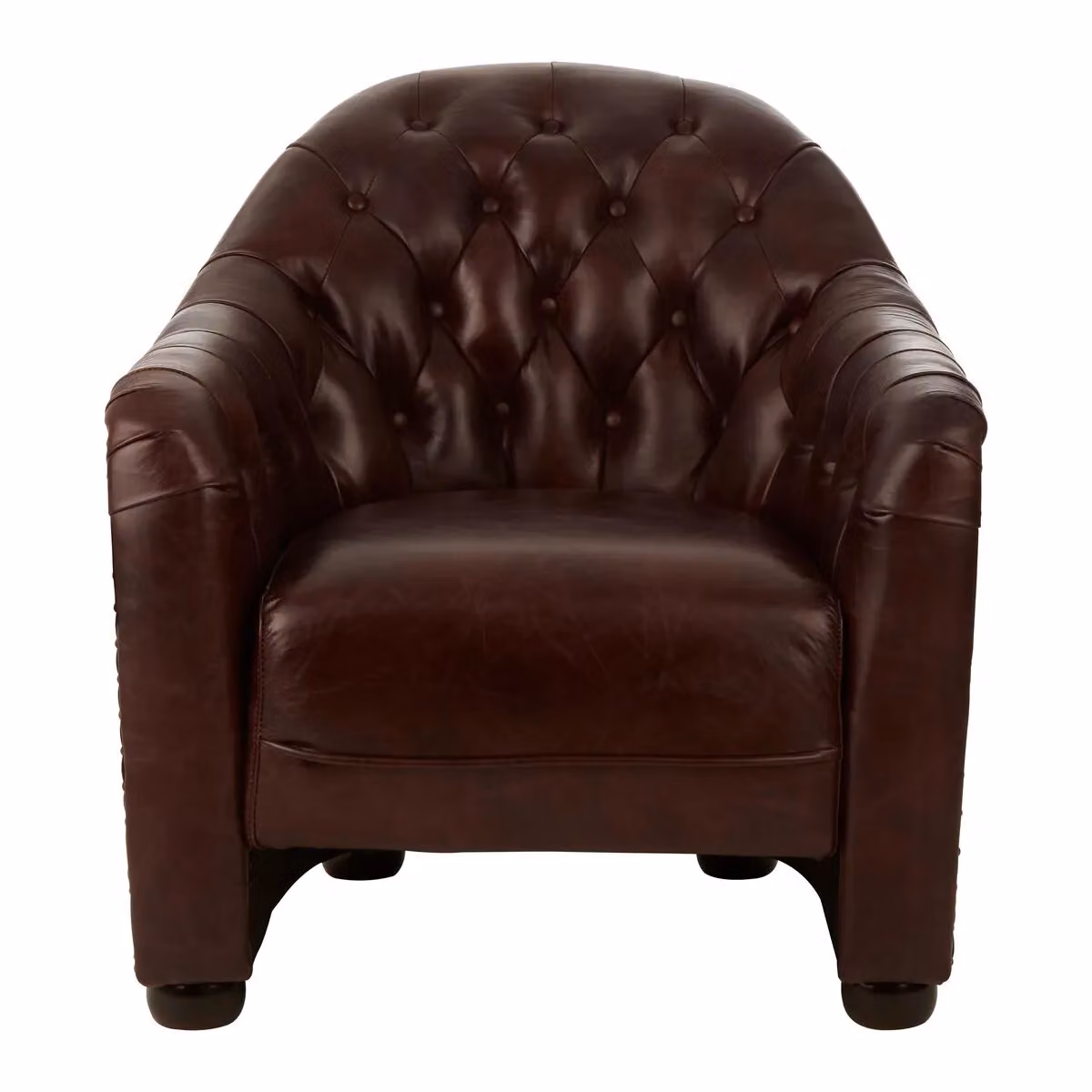 Orsina Classic Leather Armchair with Buttoned Back and Black Walnut Feet in Brown – 6