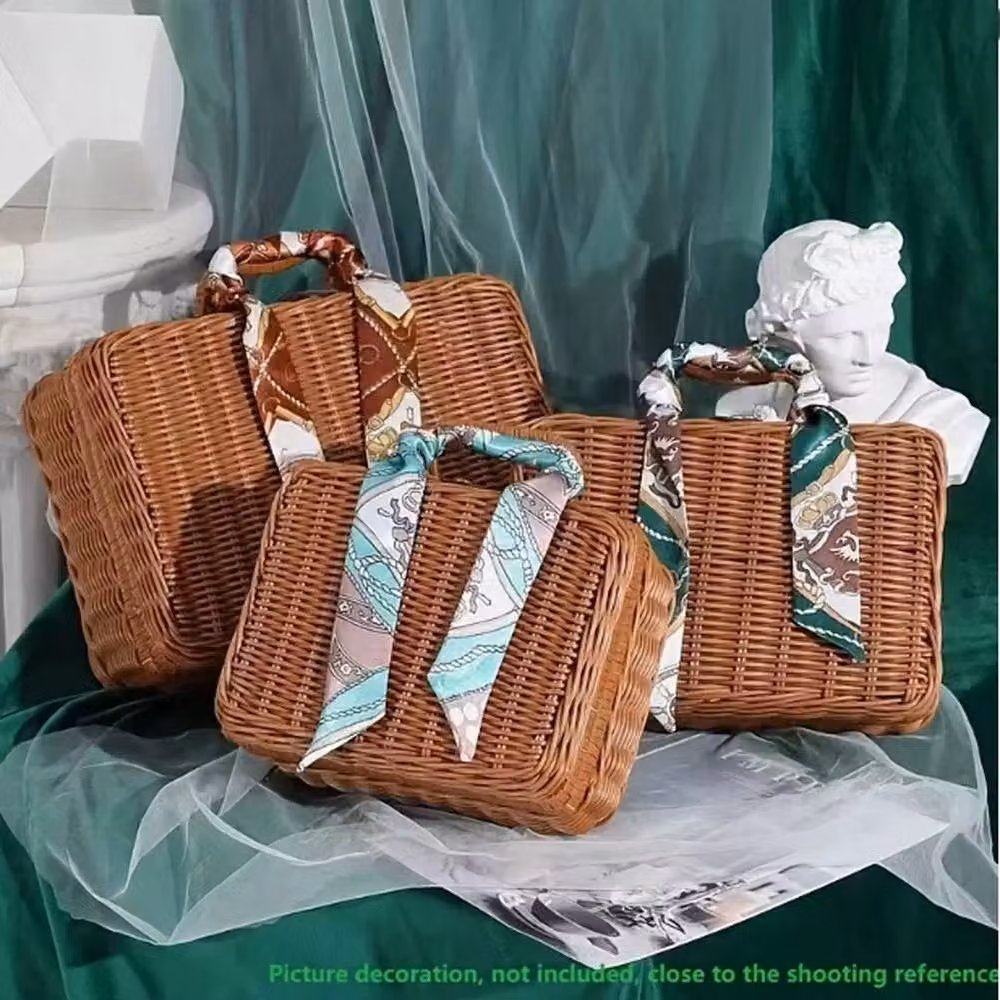 FLAVORA Brown Woven Rattan Style Open Weave Basket with Handles – 4