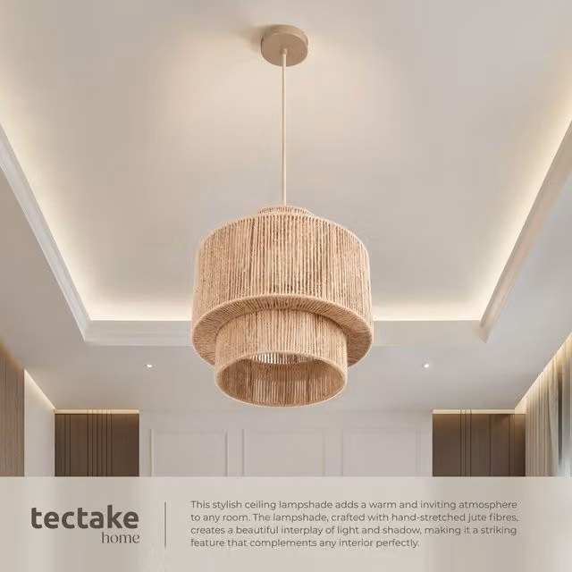 tectake Allegra Boho Style Jute and Metal Pendant Light, Brown