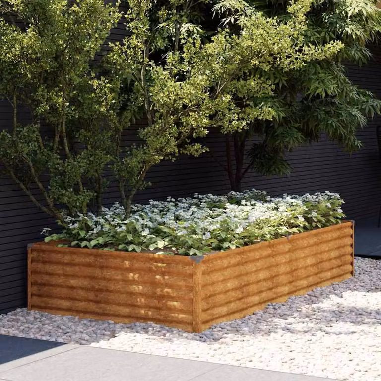 Berkfield Home Garden Raised Bed in Brown Corten Steel, W: 195 cm, D: 100 cm, H: 36 cm