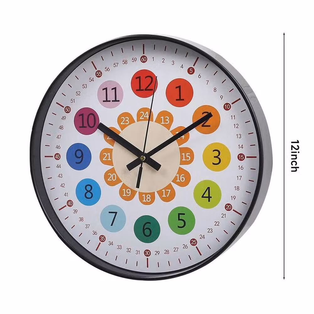 KORVIXA Silent Non Ticking Round Quartz Wall Clock in Black and Multicolour, W/D/H: 100 x 15 x 15 cm – 2