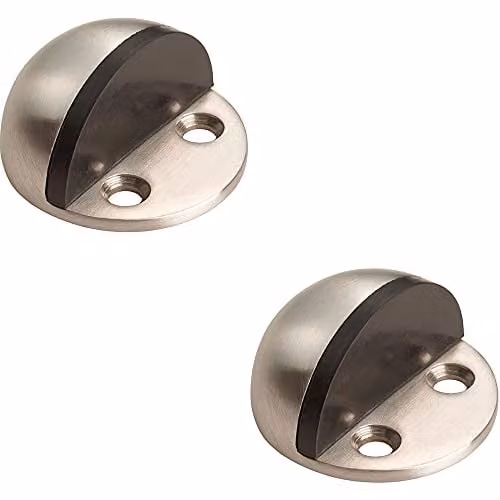 Loops 2 Pack Small Floor Mounted Half Moon Doorstop in Brushed Silver Stainless Steel – 1
