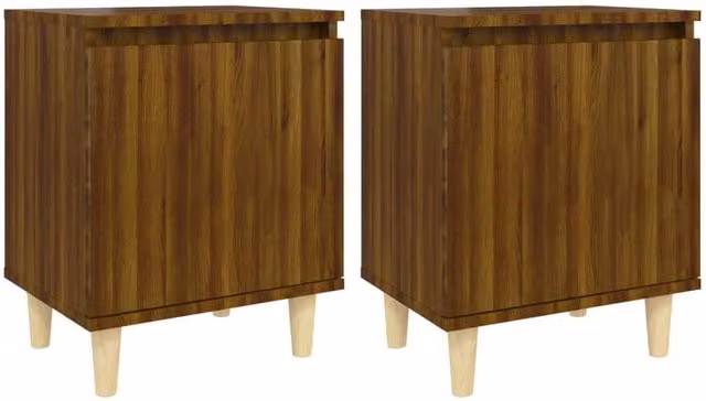 Berkfield Home Bedside Cabinets with Solid Wood Legs, 2 Pieces, Brown Oak, W: 40 cm, D: 30 cm, H: 50 cm