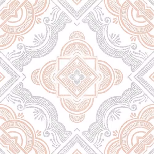 FloorPops Cecilia Self-Adhesive Boho Tile-Look Floor Tiles in White and Pink, 30 x 30 cm – 1