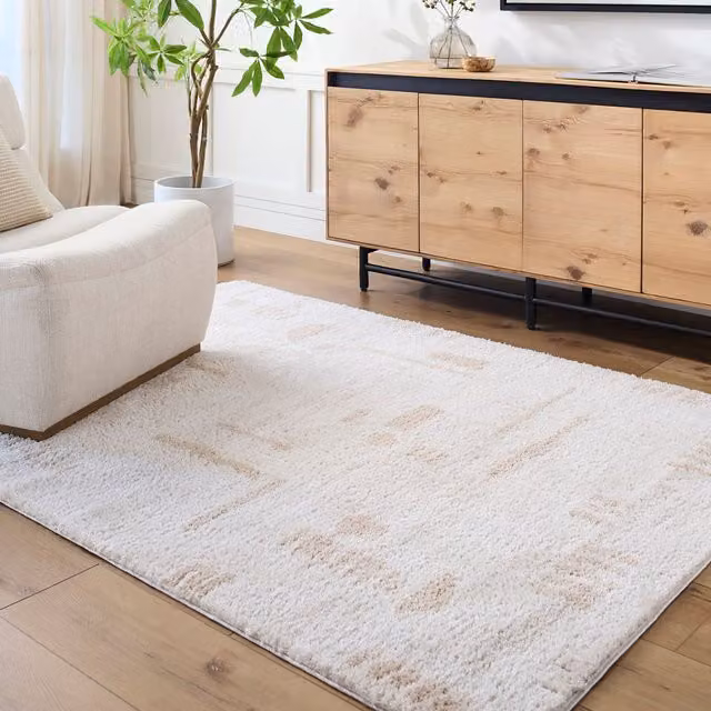 Livabliss Fossay Modern Abstract High Pile Shag Rug in Beige, Brown, Green and Grey, W: 120 cm, L: 170 cm – 1