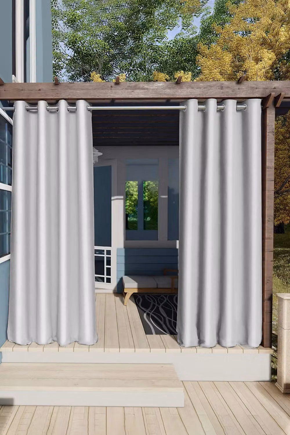 H&O Direct Grey Waterproof UV Blocking Garden Gazebo Sun Shade Curtains with Grommets, W: 274 cm, H: 132 cm – 2