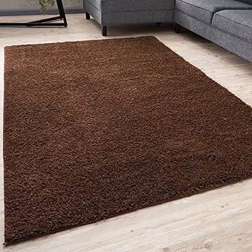 THE RUGS Brown Plain Shaggy Living Room Rug, W/D: 140 x 200 cm