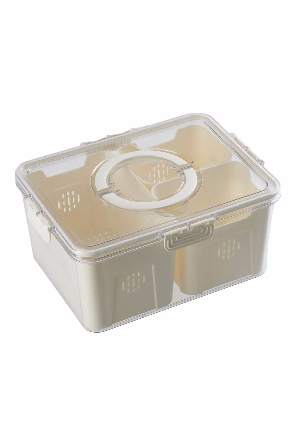 H&O Direct Yellow Plastic Fridge Storage Container with Three Compartments and Snap Lid – 3
