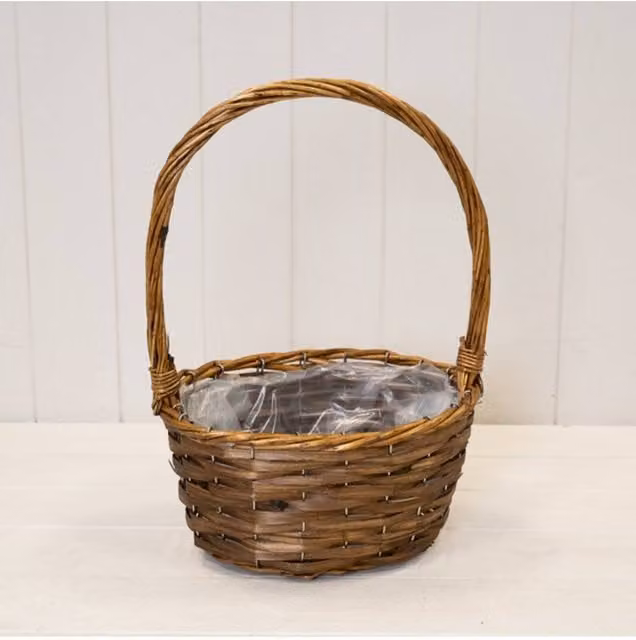 KDMD Brown Oval Willow and Rattan Basket with Overhandles