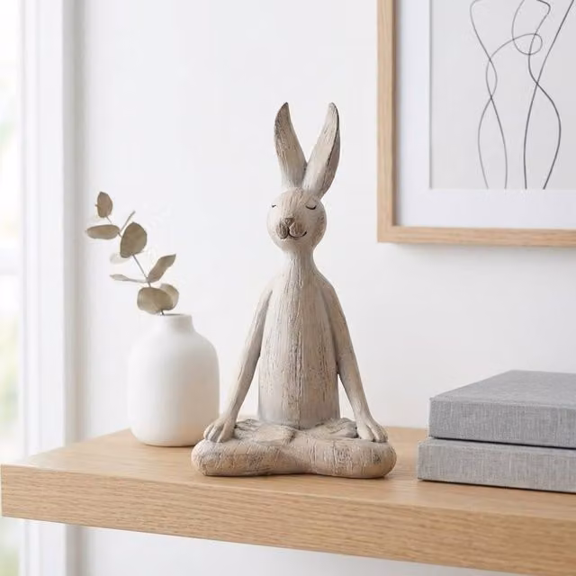 Garden Greatness Brushed Yoga Rabbit Ornament in Beige and Multicolour