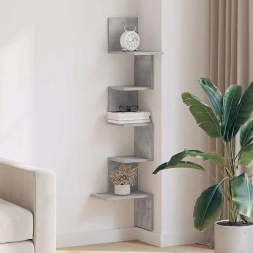 vidaXL Wall Mounted Corner Shelf in Concrete Grey, W/D/H: 32 x 32 x 127.5 cm – 2