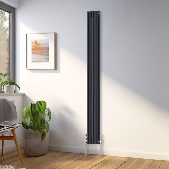 Right Radiators Anthracite Cast Iron Triple Column Vertical Radiator, H: 180 cm, W: 20.2 cm, D: 20.2 cm