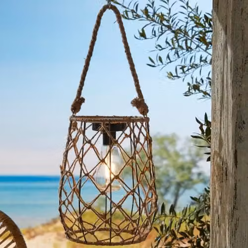 mysmartbuy Sardengna Solar Powered Natural Jute Rope Lantern, Brown LED Outdoor Garden Light, H21 x W17.5 cm – 1