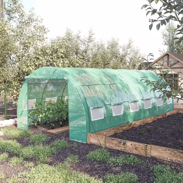 Outsunny Green Polytunnel Greenhouse Walk-in Grow House Tent with 17.91 m² Growing Area