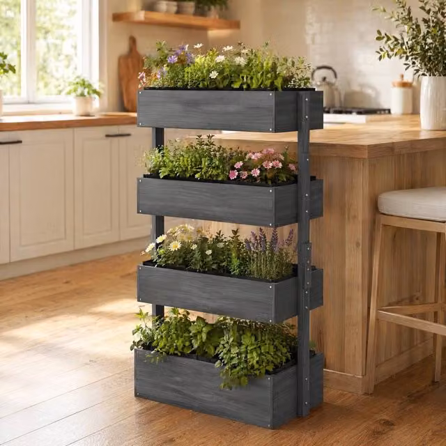 STILVORA Grey Lacquered Wooden Raised Bed for Ornamental, Vegetable and Herb Gardens, W/D/H: 142 x 80 x 45 cm – 1