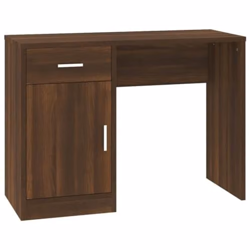 vidaXL Modern Writing Desk with Drawer and Cabinet in Brown Oak, W: 100 cm, D: 40 cm, H: 73 cm – 1