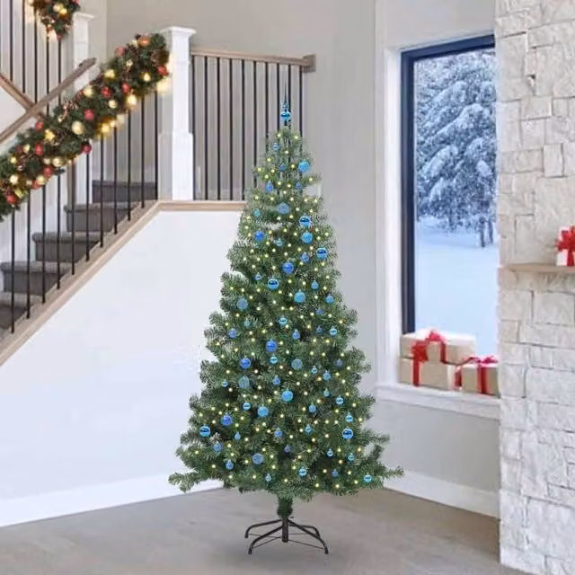 Berkfield Home Green PVC Christmas Tree with 300 LEDs and Stand, Height: 240 cm