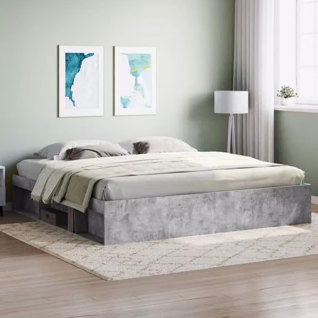 Berkfield Home Modern Bed Frame in Concrete Grey with Side Compartments, W/D/H: 200 x 200 cm – 1