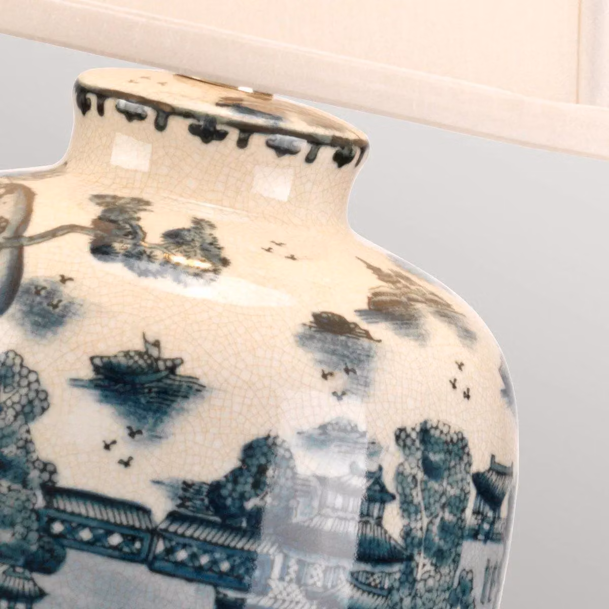Netlighting Blue Trad Wp Oriental Table Lamp with Ceramic and Wood Base and Cream Fabric Shade, E27 – 2