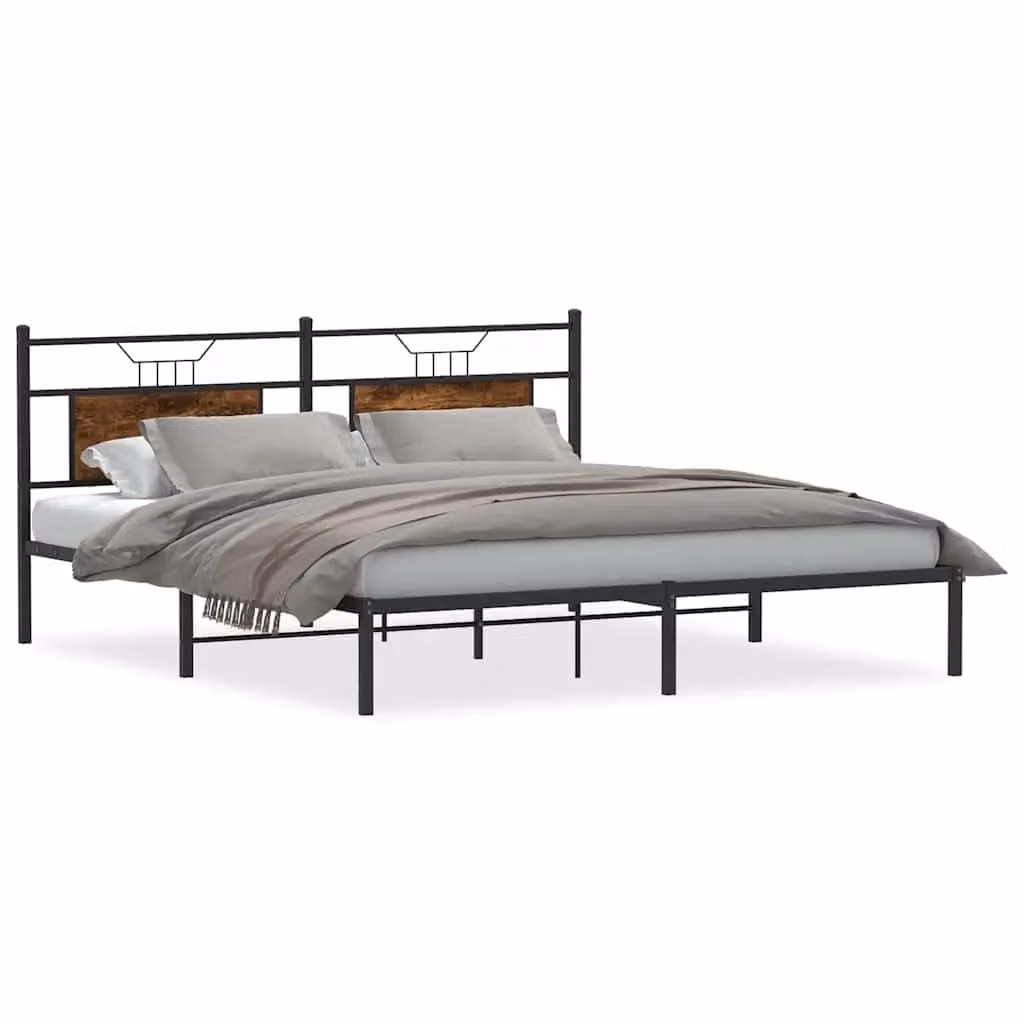 Berkfield Home Smoked Oak Bed Frame in Brown, Engineered Wood, W: 160 cm, D: 200 cm – 2