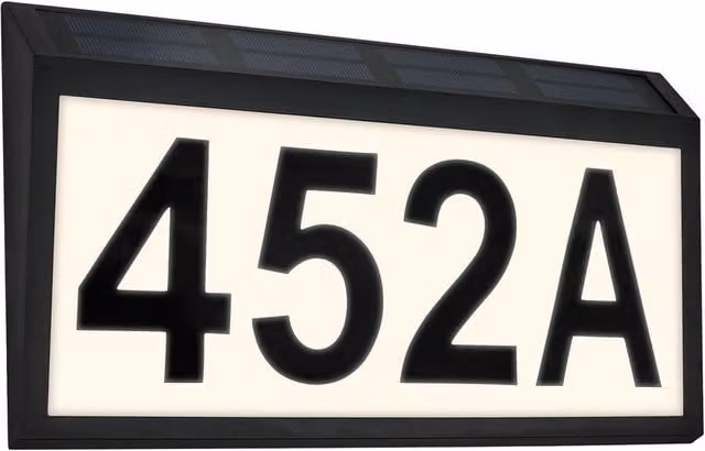 Briloner Solar House Number Outdoor LED Light with Dusk Sensor, IP44, Warm White, Black, W: 28 cm, H: 18 cm, D: 3.5 cm – 1
