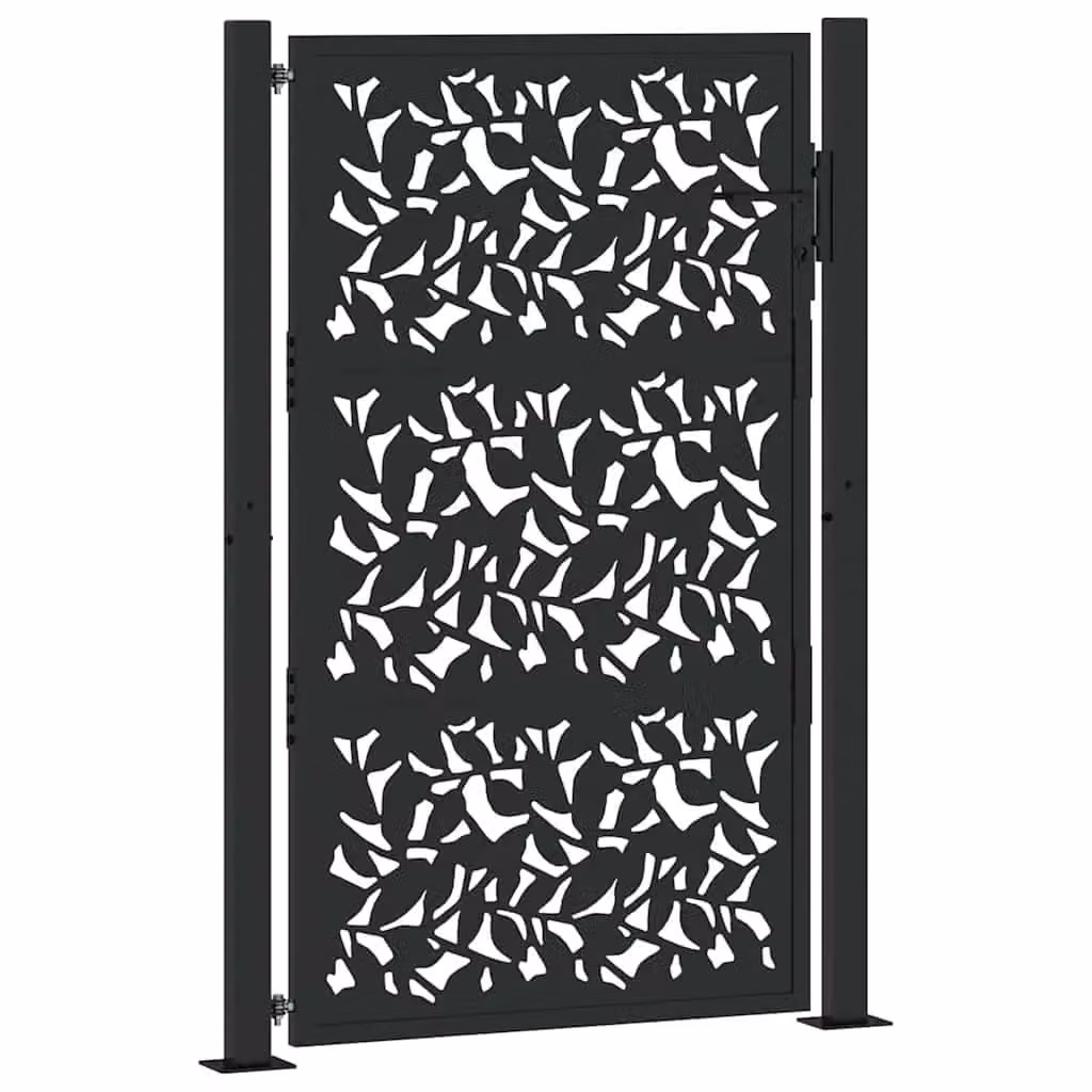 Berkfield Black Steel Leaf Design Garden Gate, W: 105 cm, H: 155 cm – 2