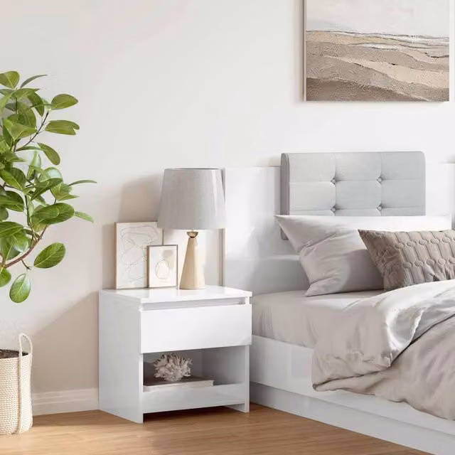 Berkfield Home Elegant High Gloss White Bedside Cabinet W/D/H: 40 x 30 x 39 cm – 1