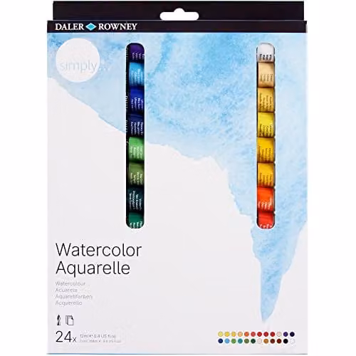 Daler-Rowney Simply Watercolour Paint Set, 24 Assorted Multicolour Colours, 12ml per tube – 1