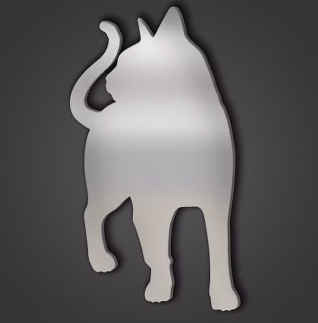 Abyssinian Cat Style 2 Silver Acrylic Pet Mirror, Diameter: 31.5 cm