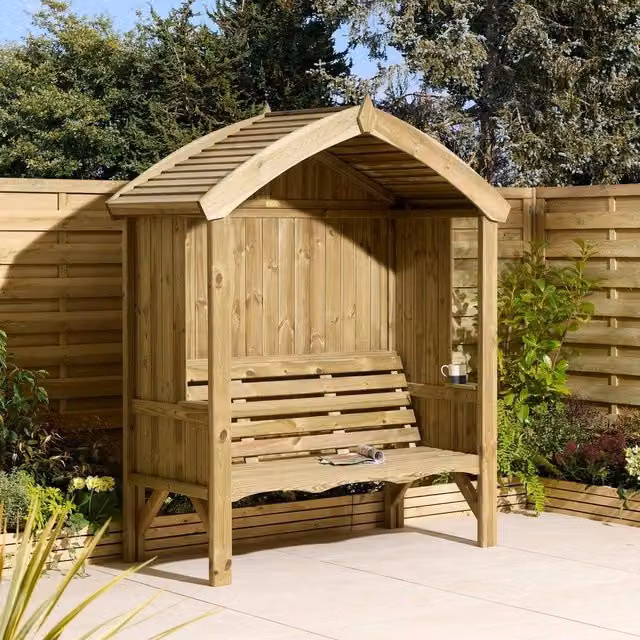 Rowlinsons Harrogate 3 Seat Timber Garden Arbour in Brown, W177 x D84 x H215 cm
