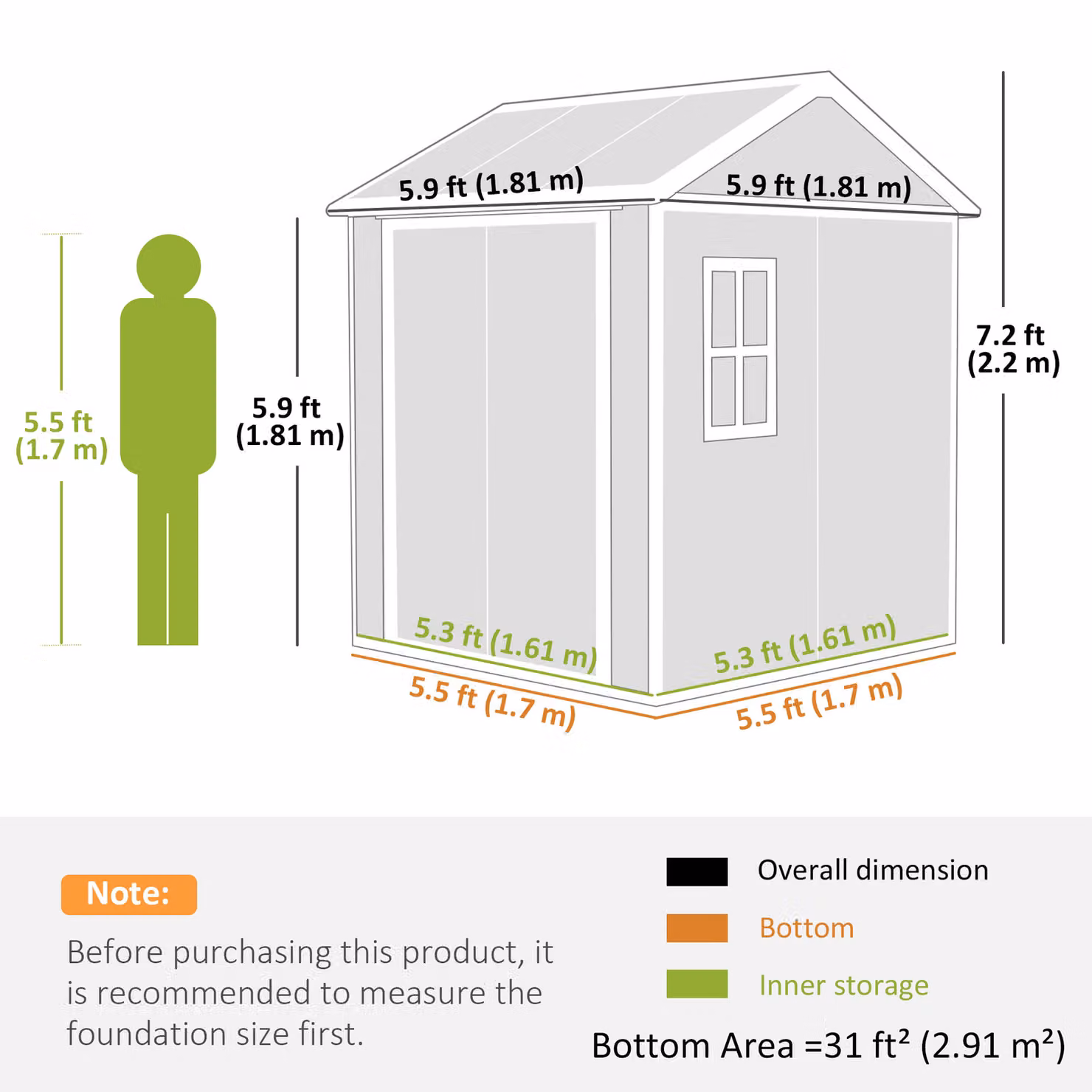 Outsunny Grey Wood Effect Resin Garden Shed with Floor, Lockable Double Doors, Window and Vents, W/D/H: 183 x 183 x 170 cm – 3