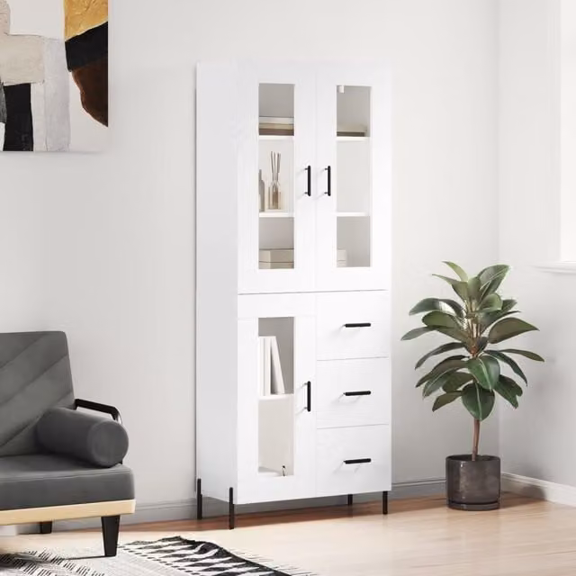 Berkfield Home White Modern Matt Highboard W/D/H: 69.5 x 34 x 180 cm