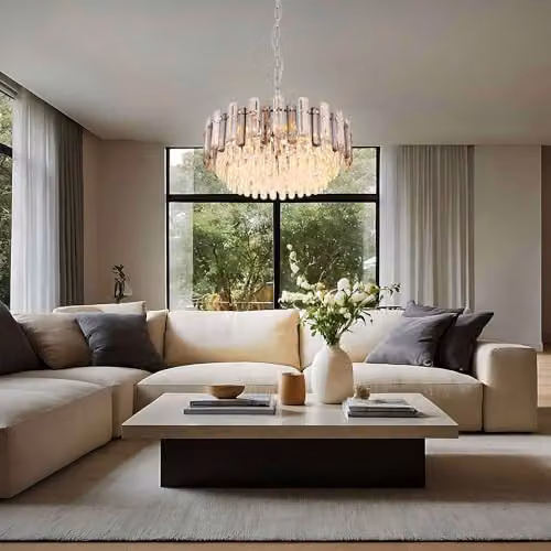 Globo Lighting Chrome Crystal Pendant Lamp with 12 E14 Bulbs in Grey and Smoke, Height: 132 cm – 4