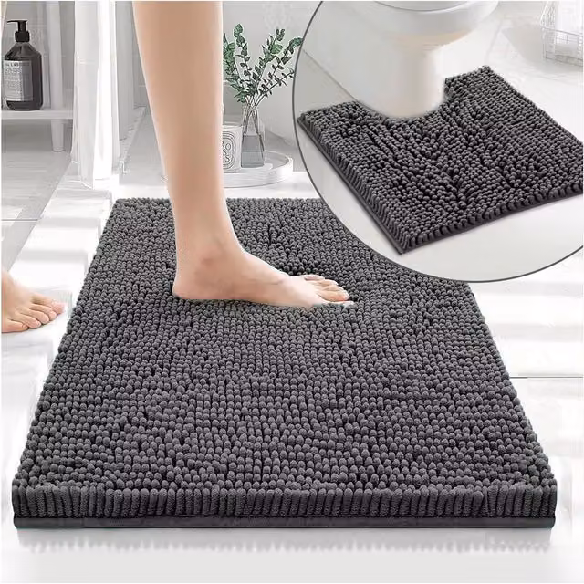 GAVENO CAVAILIA Loop Bath Mat in Charcoal Grey Chenille Microfibre