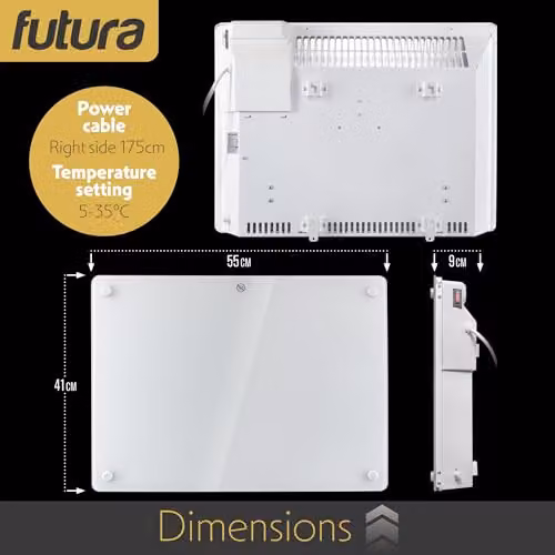 Futura 1000W WiFi Glass Panel Convector Heater, White, Wall Mounted or Freestanding – 5