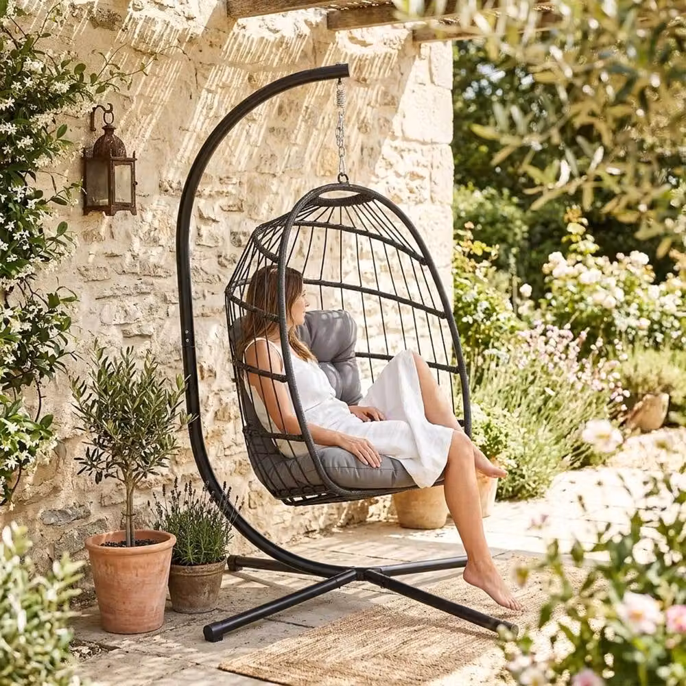 Monstershop Rattan Hanging Egg Chair in Matt Black – 3