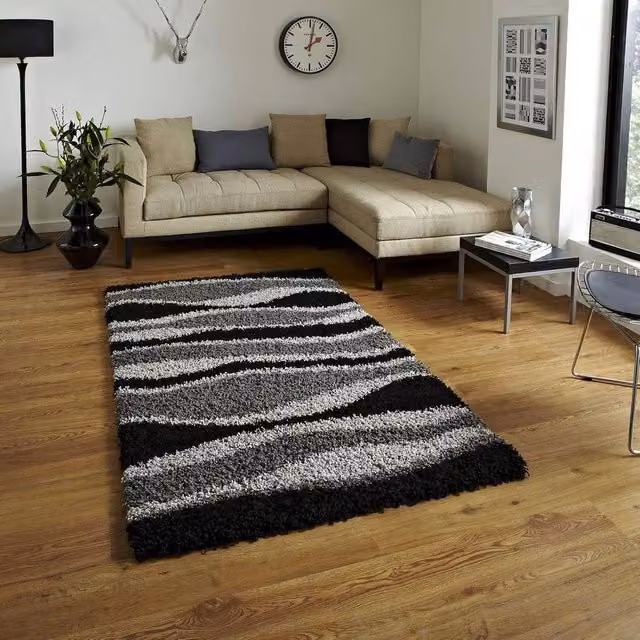 Bravich LTD Abstract Wave Shaggy Area Rug in Grey, W: 200 cm, D: 290 cm – 1