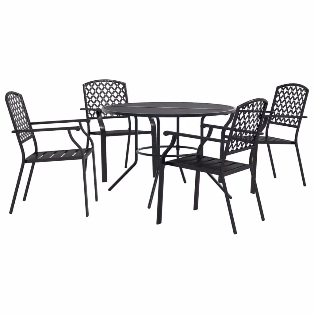 Berkfield Home Stackable Garden Chair Set of 5 in Anthracite Black Powder-coated Steel – 2