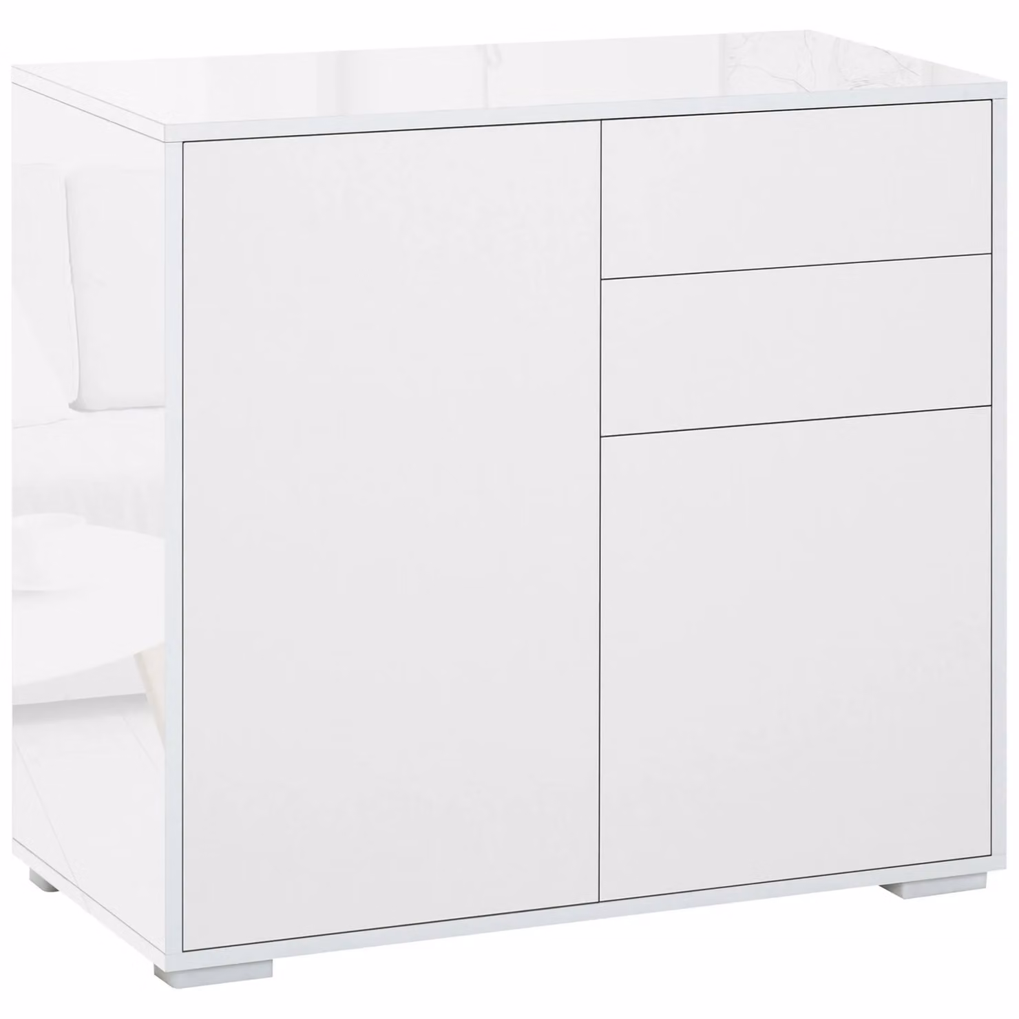 HOMCOM Glossy White Push-Open Side Cabinet with 2 Drawers and 2 Doors – 3