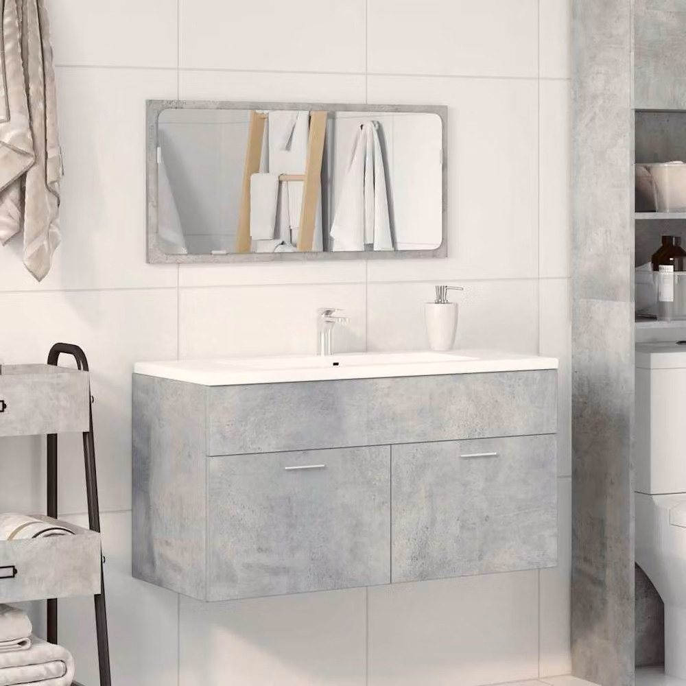 Berkfield Home Wall Mounted Modern Bathroom Cabinet with Mirror in Matt Concrete Grey – 2