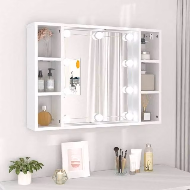 Berkfield Home White LED Mirror Cabinet, W/D/H: 76 x 15 x 55 cm