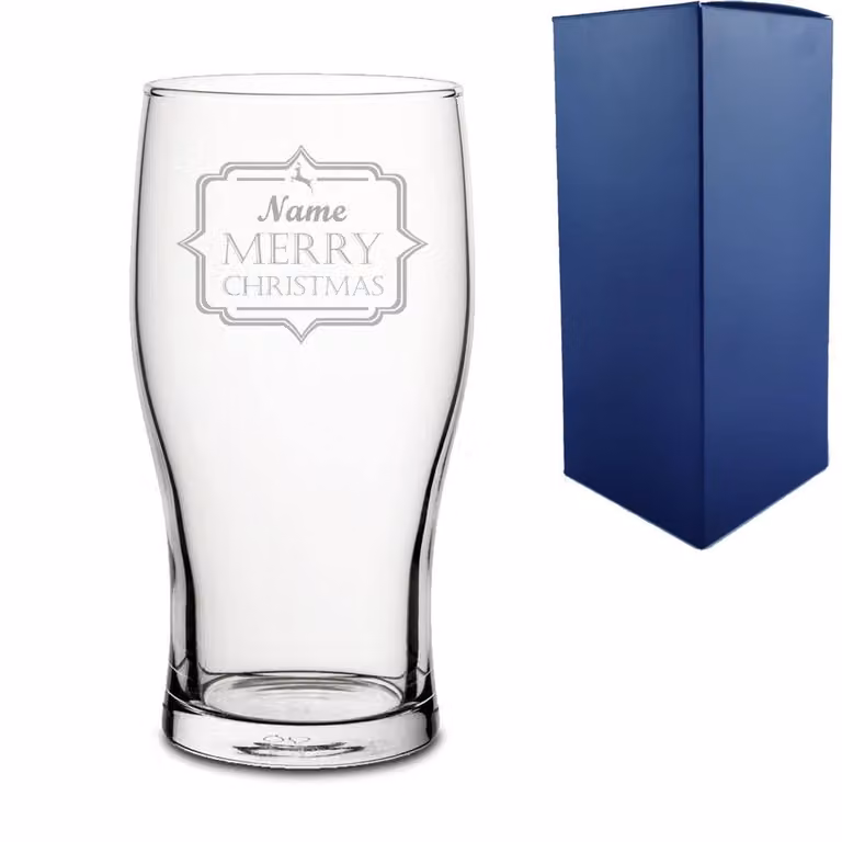 Uniqueful Personalised Merry Christmas Engraved Beer Glass, Transparent, 550ml