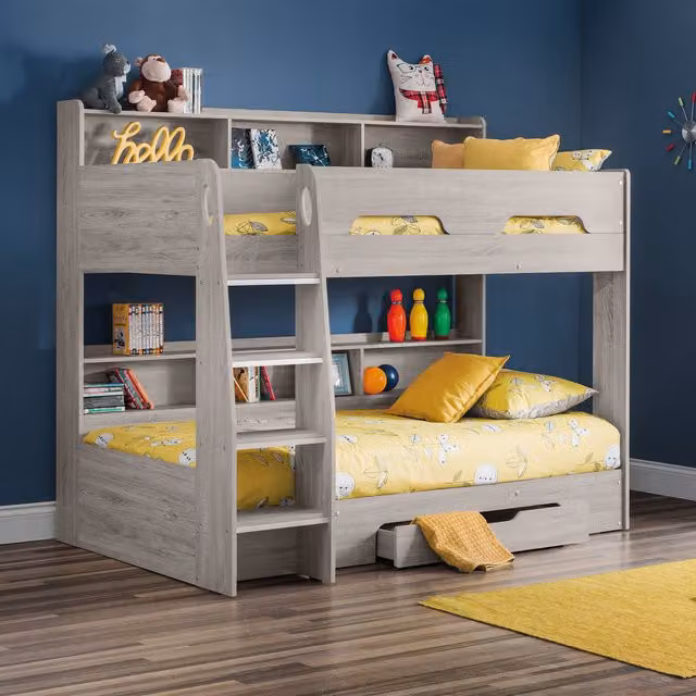 Julian Bowen Orion Modern Two-Level Bunk Bed in Grey Oak with Drawers and Bedside Shelf, W/D/H: 90 x 190 cm – 1